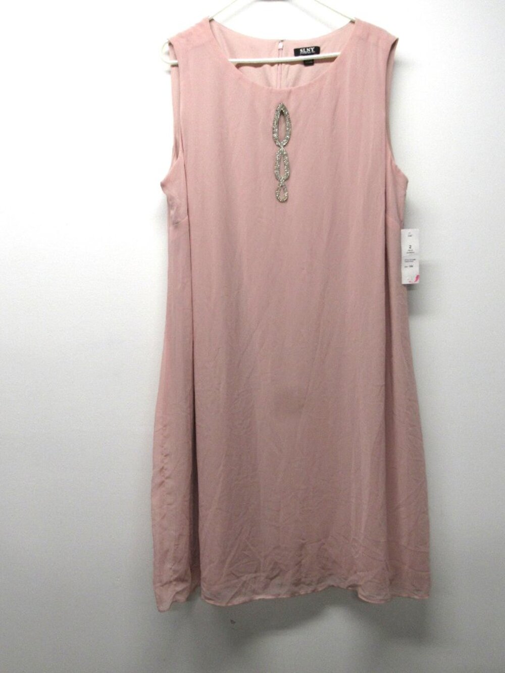 NWT SLNY Dusty Rose Pink Chiffon Lined Rhinestone Cutout A Line Dress sz 18W